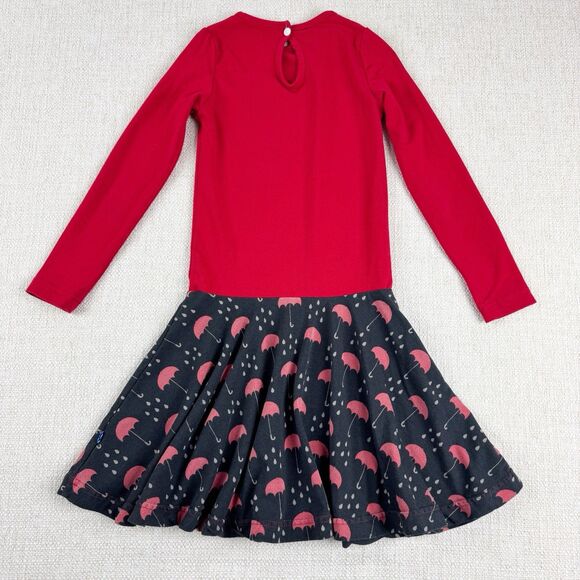 KicKee Kids Red Black Bamboo Umbrellas Rain Print Long Sleeve Circle Dress - Picture 5 of 13